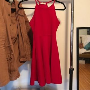 Red high neck dress